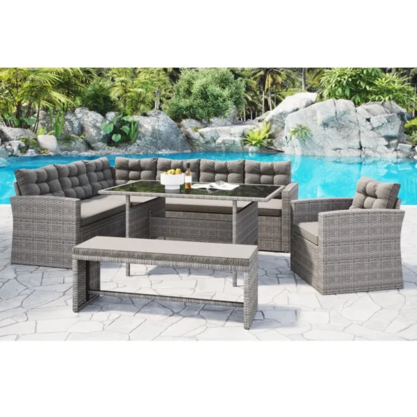 5 Piece Garden Corner Sofa Set, Grey