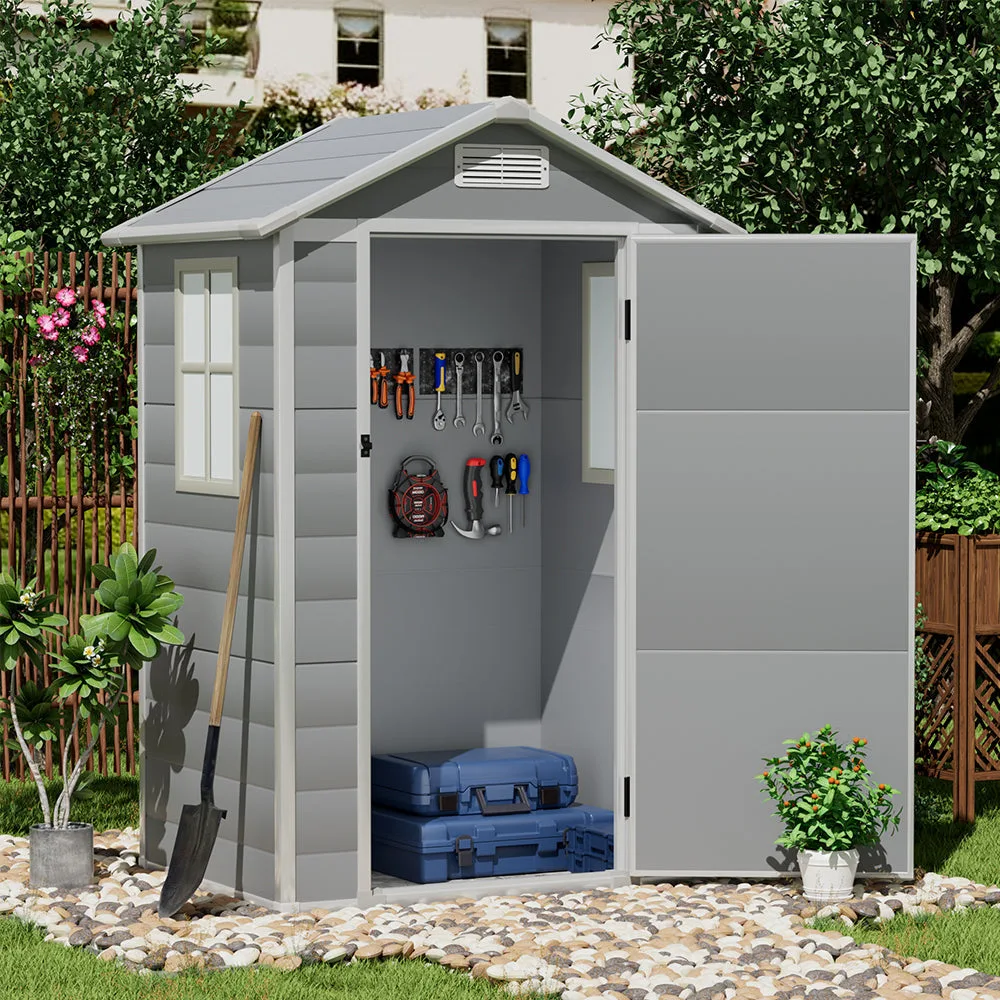 123cm wide plastic garden storage shed with lockable hinged door 123cm wide plastic garden storage shed with lockable hinged door