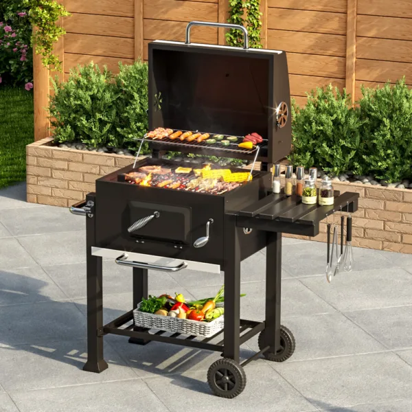 Charcoal bbq grill barrel with side table