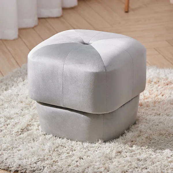 Grey Velvet Upholstered Footstool Footrest for Living Room
