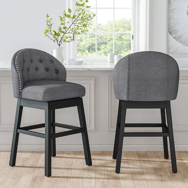 Linen Upholstered Low-Back Bar Stool Set of 2