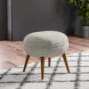 Oval Linen Upholstered Footstool with Rubberwood Legs