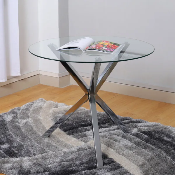Round Tempered Glass Dining Table Coffee Table with Tripod Legs