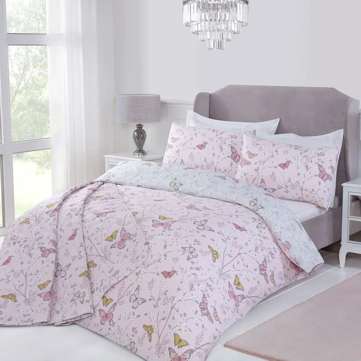 Butterfly blush pink reversible duvet set - all sizes Butterfly blush pink reversible duvet set - all sizes