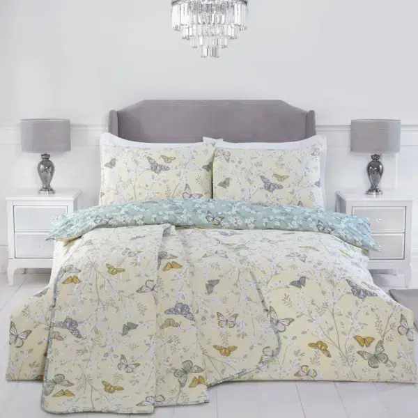 Butterfly lemon reversible duvet set - all sizes