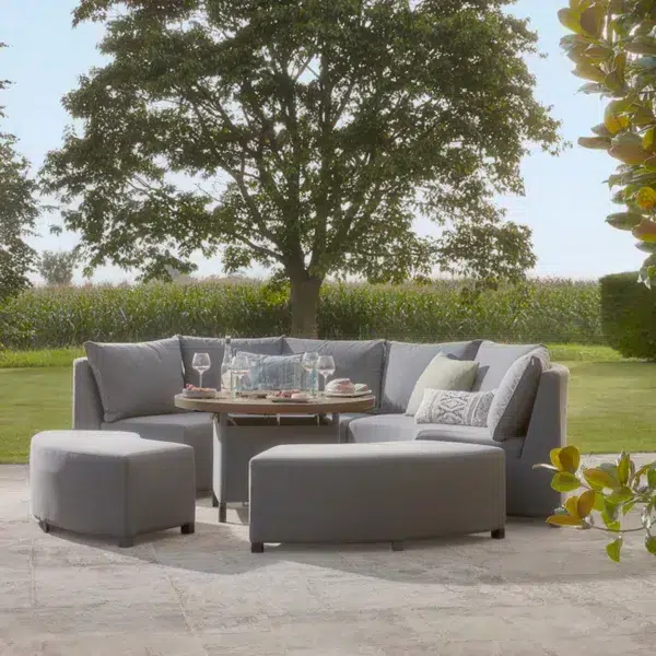 Long island curved modular dining set with firepit
