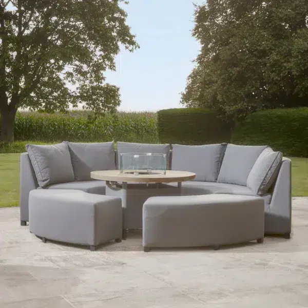 Long island curved modular dining set with firepit