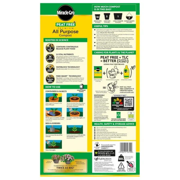 Miracle-Gro PEAT FREE Compost, 50 Litres