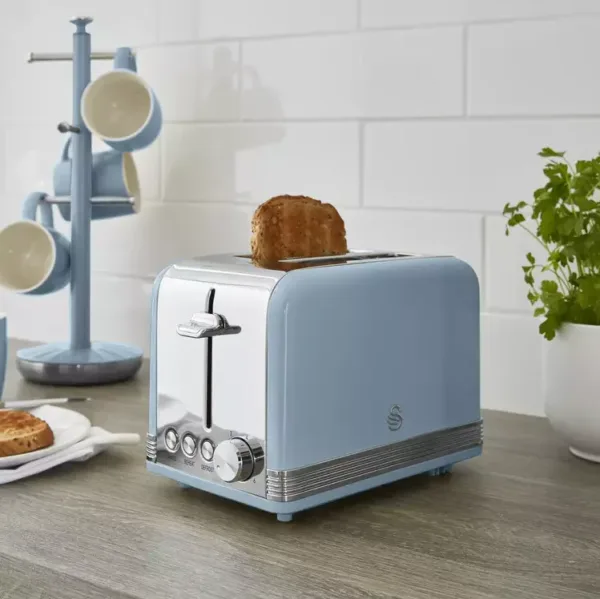 Swan 2 slice retro toaster, blue