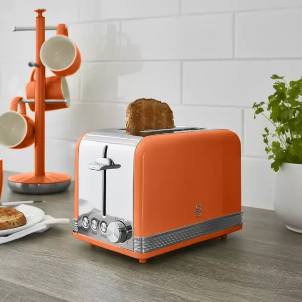 Swan 2 slice retro toaster, orange