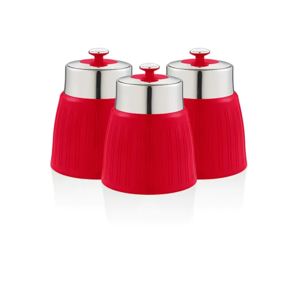 Swan Retro Set of 3 Canisters, Red