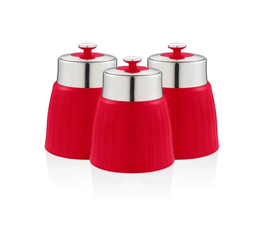 Swan retro set of 3 canisters, red Swan retro set of 3 canisters, red