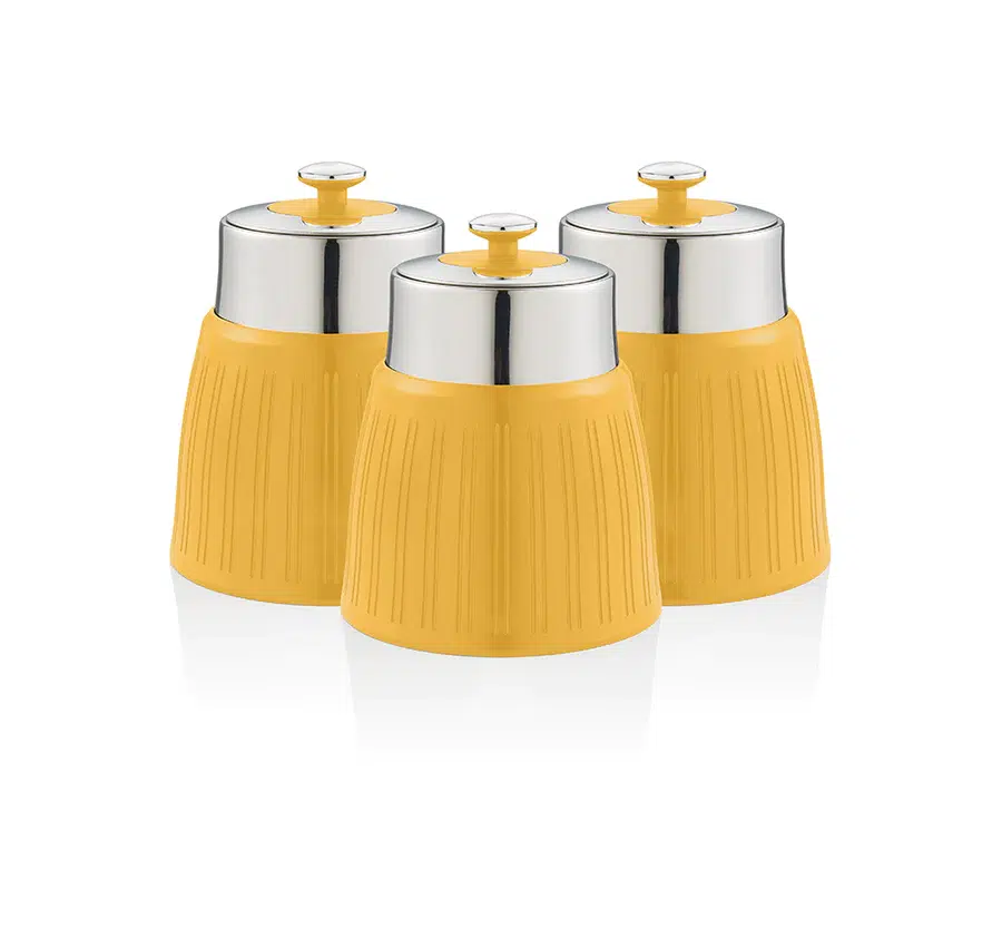 Swan retro set of 3 canisters, yellow