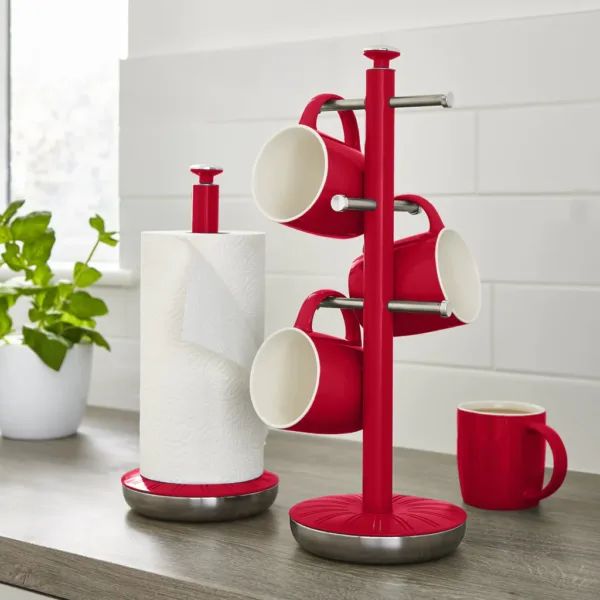 Swan retro towel pole and mug tree, purple