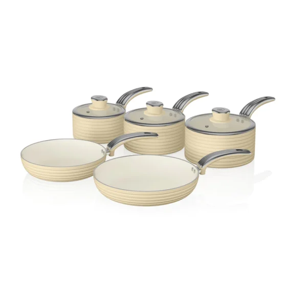 Swan retro 5 piece pan set, cream