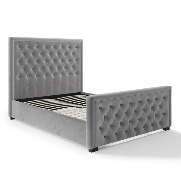 Elodie buttoned velvet grey bed frame, all sizes - image 3