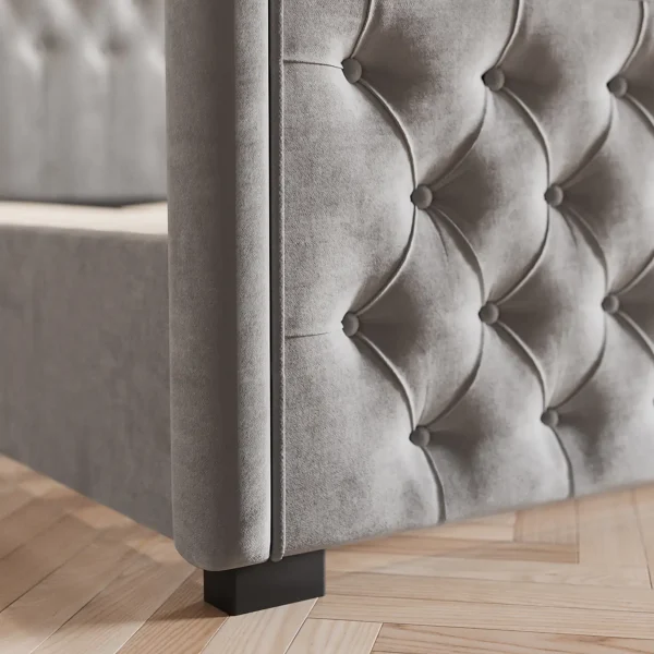 Elodie buttoned velvet grey bed frame, all sizes - image 5