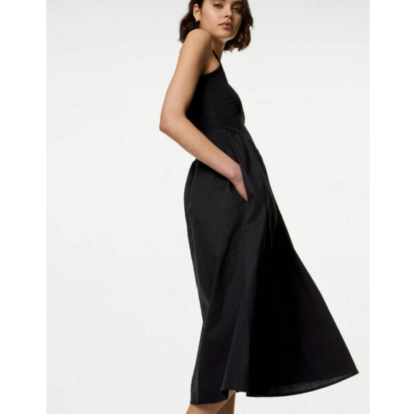 Cotton rich ribbed midi skater dress, black