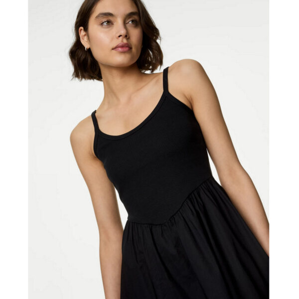 Cotton rich ribbed midi skater dress, black
