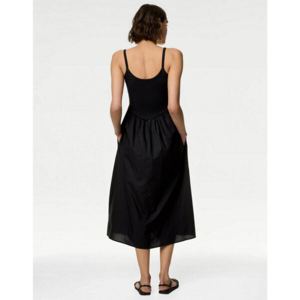 Cotton rich ribbed midi skater dress, black