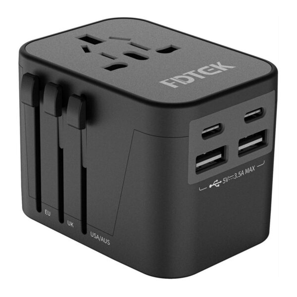 Worldwide Universal Travel Adapter with 2 USB C, 2 USB A Ports