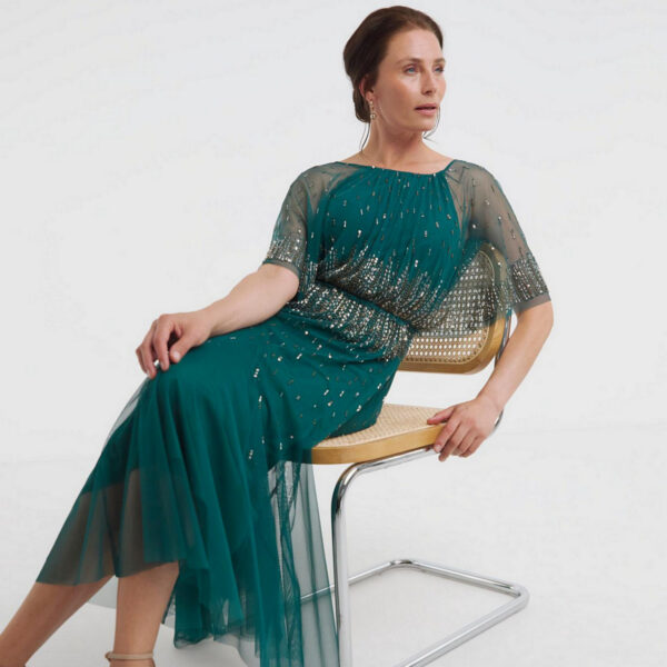 Joanna hope green linear beaded maxi dress