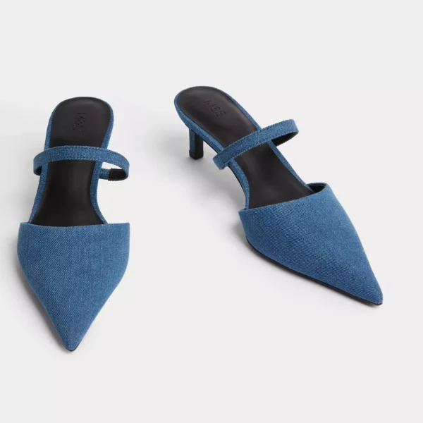 Denim Kitten Heel Pointed Mules - All Sizes