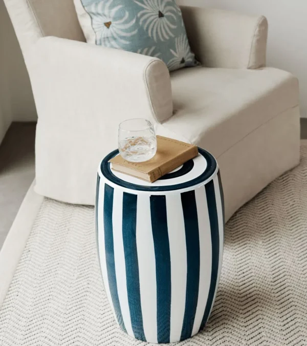 Rander ceramic stool - sapphire & white - image 2