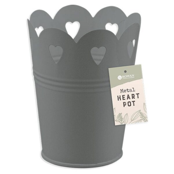 Metal Heart Cut-Out Pot - Grey