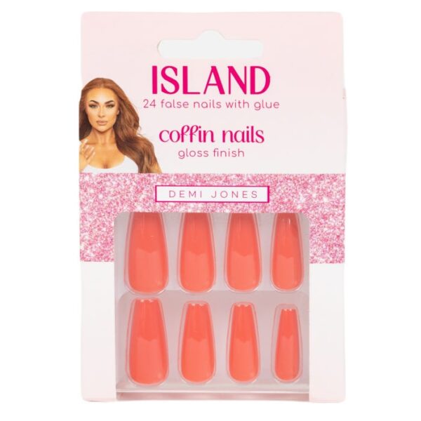 Demi Jones False Coffin Nails Gloss Finish (Pack of 24) - Island