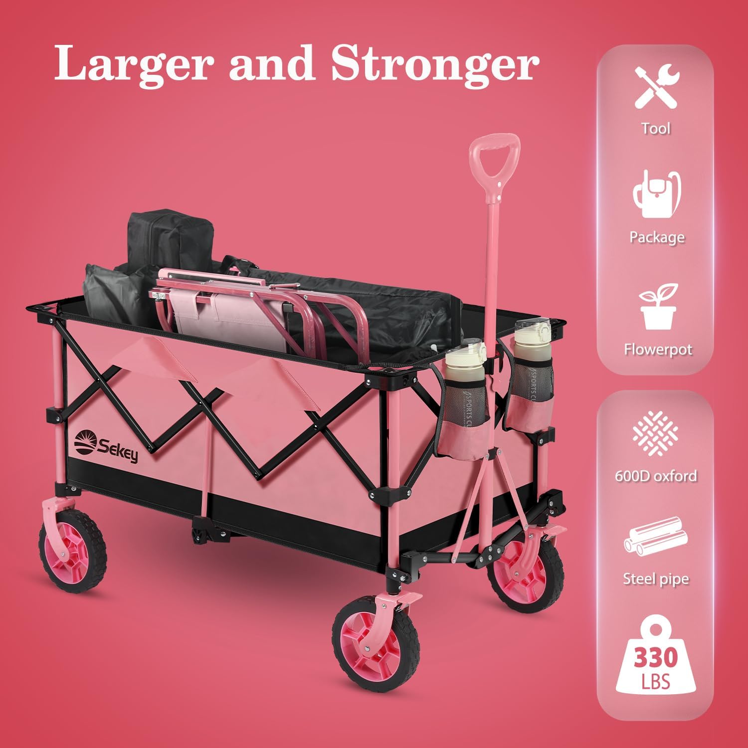 Sekey 200l folding festival trolley for beach & camping, pink Sekey 200l folding festival trolley for beach & camping, red