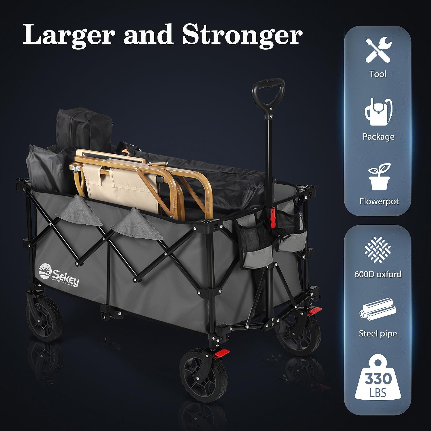 Sekey 200l folding festival trolley for beach & camping, grey Sekey 200l folding festival trolley for beach & camping, grey
