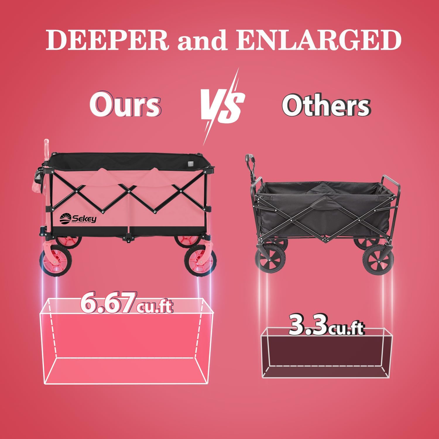 Sekey 200l folding festival trolley for beach & camping, pink Sekey 200l folding festival trolley for beach & camping, red