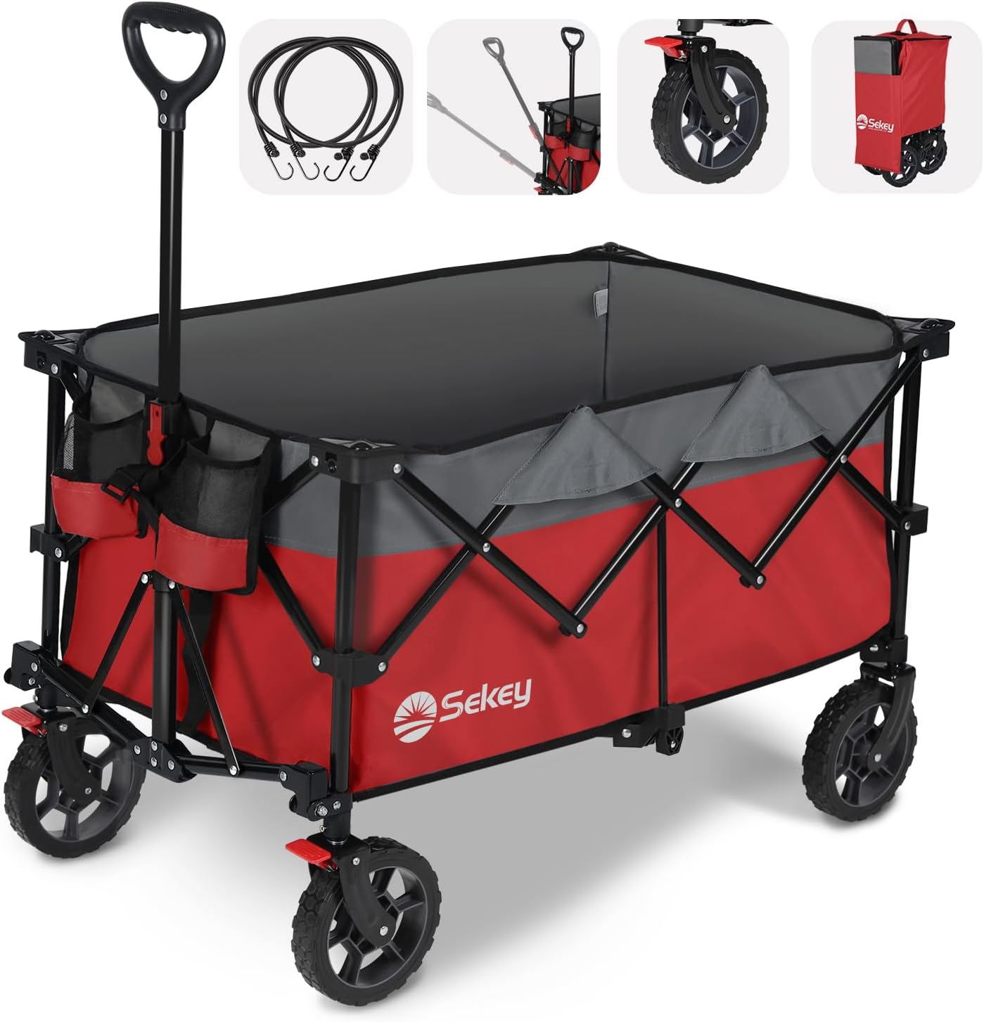 Sekey 200l folding festival trolley for beach & camping, red Sekey 200l folding festival trolley for beach & camping, red