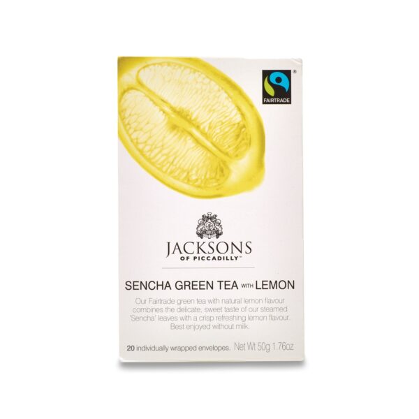 Jacksons of Piccadilly Green Tea - Sencha Green Tea with Lemon - 20 Tea Bags - All Natural Flavours - Sugar Free Tea