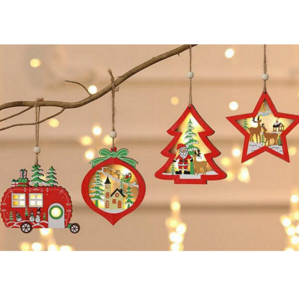 4pc Christmas Tree Wooden Decoration Set
