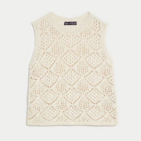 M&S Cotton Blend Crew Neck Knitted Vest