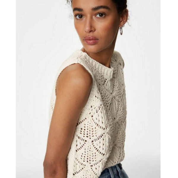 M&S Cotton Blend Crew Neck Knitted Vest