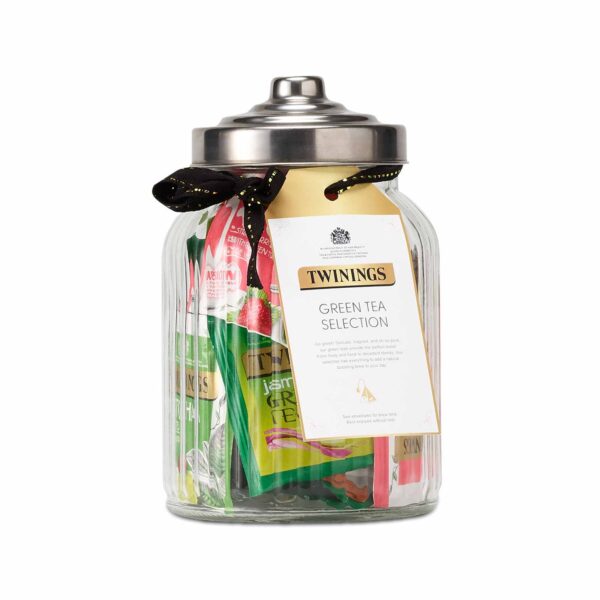 Twinings green tea selection filled jar - 30 tea bags - small ribbed glass jar - filled with green tea - green tea gift