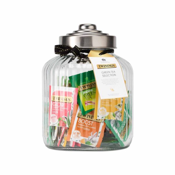 Twinings green tea selection filled jar - 70 tea bags - large ribbed glass jar - filled with green tea - green tea gift