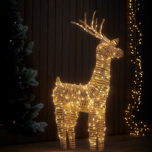 Blonde Faux Rattan Light Up Reindeer - Small