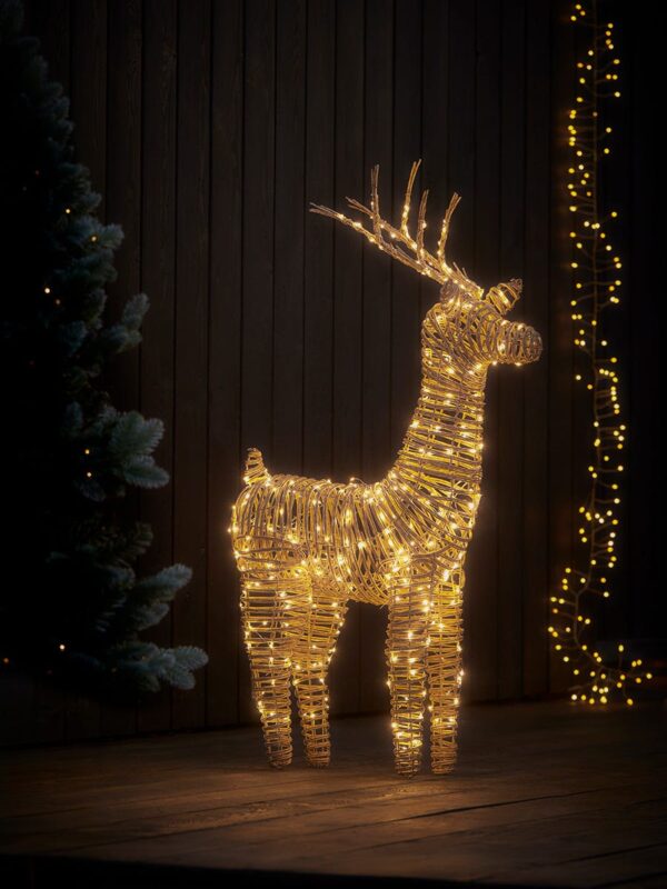 Blonde faux rattan light up reindeer - small