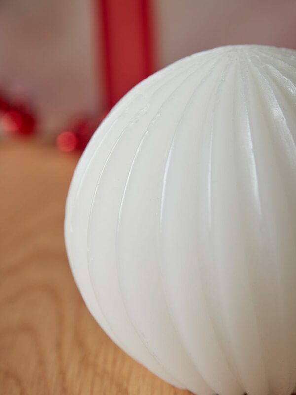 Fluted wax light up sphere large - white