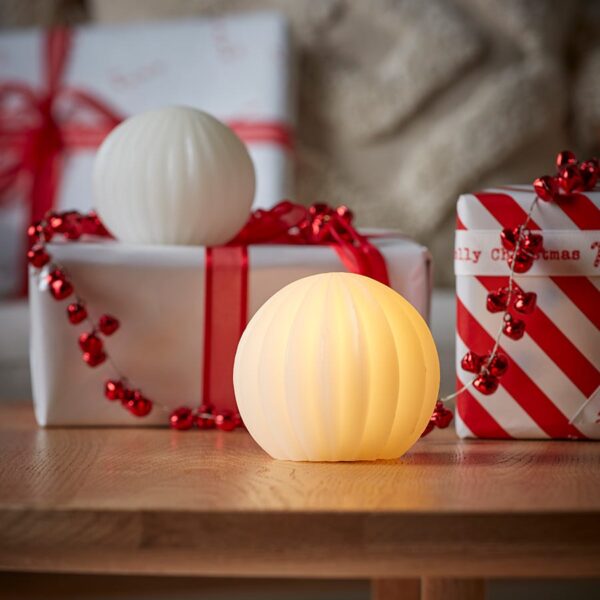 Fluted Wax Light Up Sphere Large - White