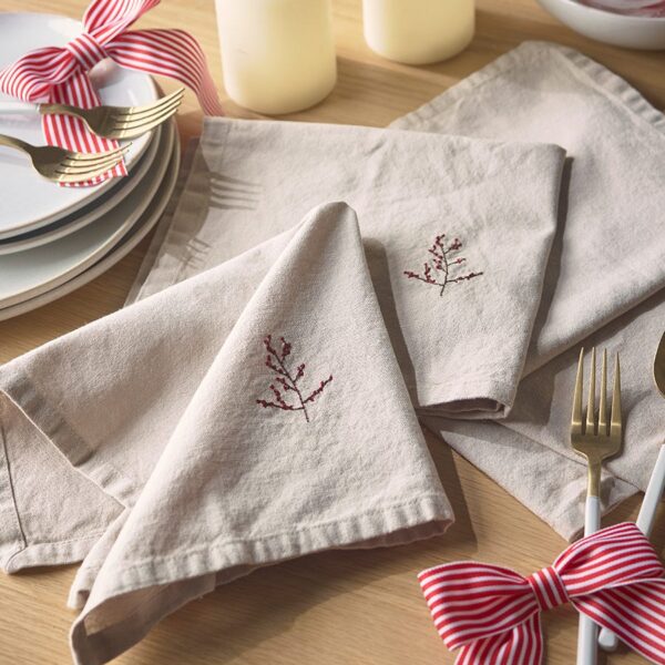 Four Cotton Embroidered Berry Napkins