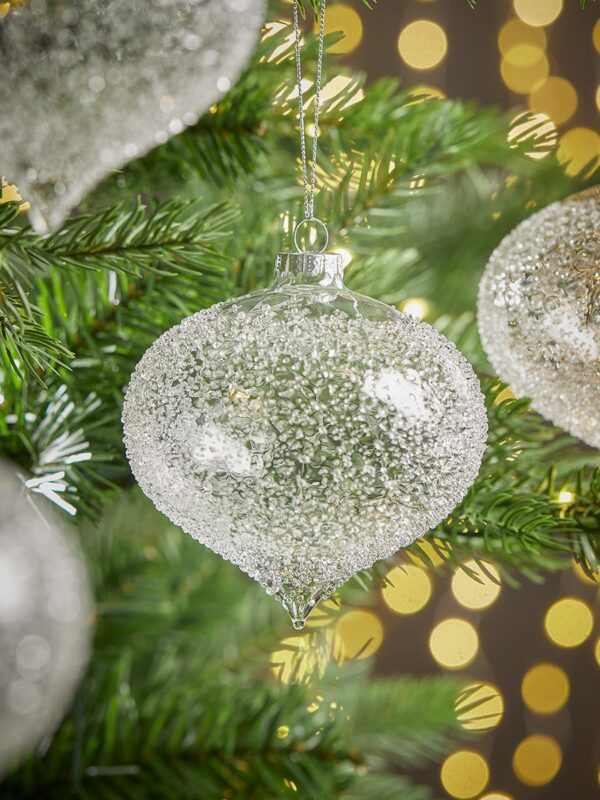 Four large textured clear glass drops