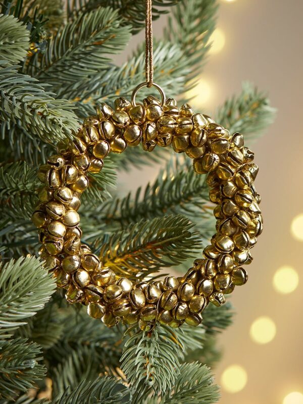 Golden bells hanging wreath decoration