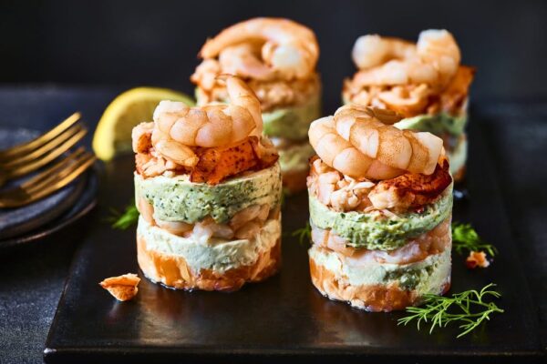 Collection 4 lobster, salmon & prawn towers (serves 4)
