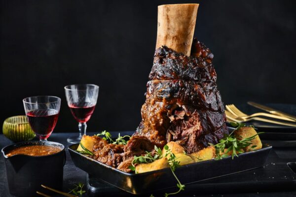 Slow cooked shin of beef with bordelaise sauce (serves 8)