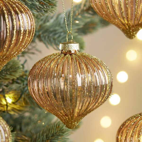 Six Glittered Glass Drops - Soft Peach